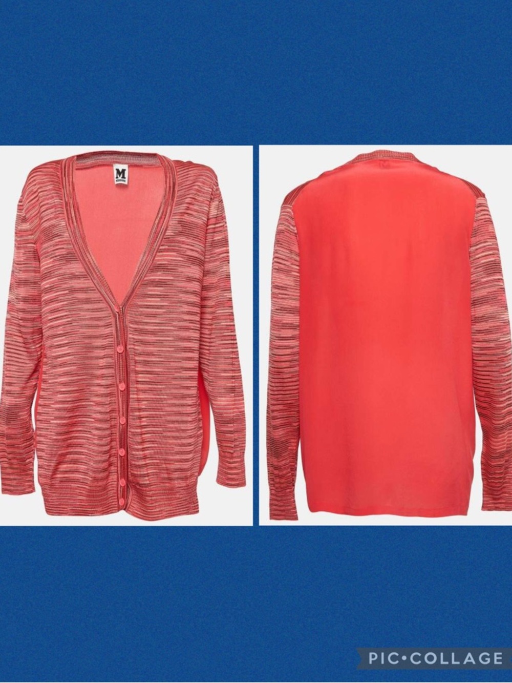 M Missoni Fine Space Dye Knit & Silk Back V-Neck Cardigan